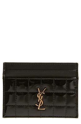 Saint Laurent Cassandre Quilted Patent Leather Card Case in Nero at Nordstrom