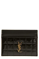 Saint Laurent Cassandre Quilted Patent Leather Card Case in Nero at Nordstrom