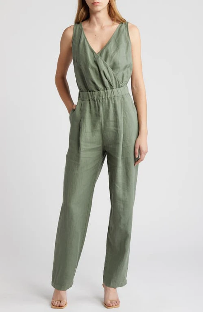 Nation LTD Kiara Sleeveless Linen Jumpsuit Sea Spray at Nordstrom,