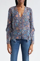 Veronica Beard Blanchett Floral Silk Top Etch Blue/ecru Multi at Nordstrom,