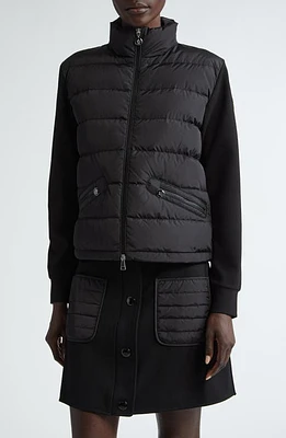 Moncler Mixed Media Down Puffer Jacket Black at Nordstrom,