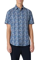 Bugatchi Orson Short Sleeve Seersucker Button-Up Shirt Night Blue at Nordstrom,