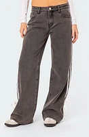 EDIKTED Ribbon Stripe Washed Low Rise Wide Leg Jeans Dark-Gray at Nordstrom,