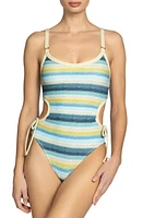 Robin Piccone Lyra Cutout One-Piece Swimsuit Blue/Honeydew at Nordstrom,