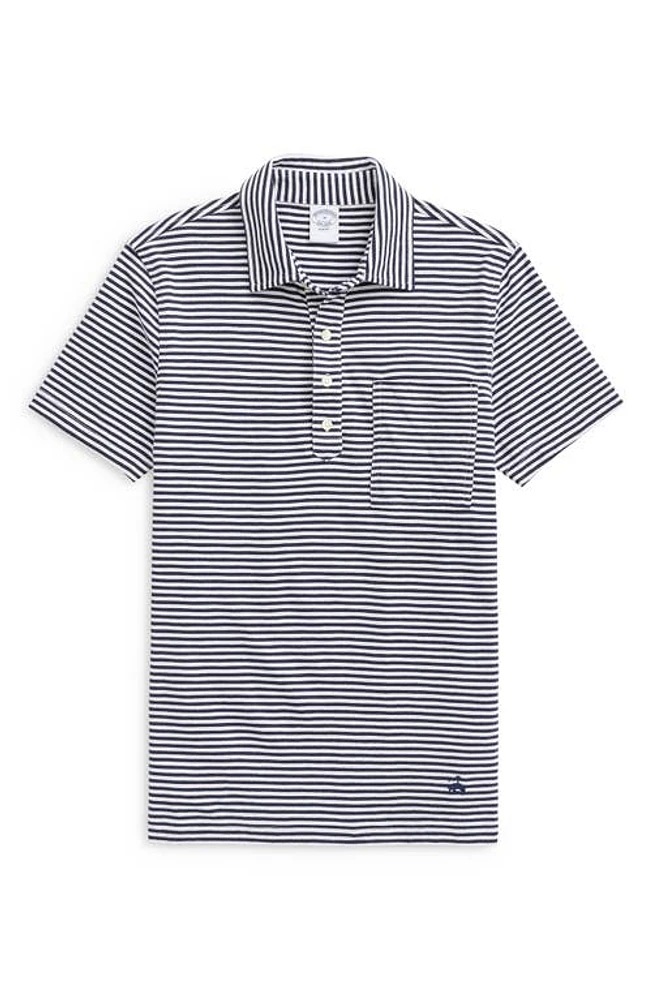 Brooks Brothers Stripe Pocket Feeder Knit Jersey Polo in Navy/White at Nordstrom, Size Small