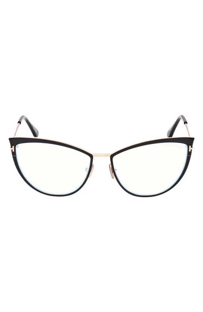 TOM FORD 56mm Cat Eye Blue Light Blocking Glasses in Shiny Black at Nordstrom