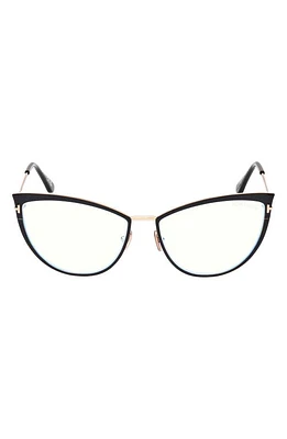 TOM FORD 56mm Cat Eye Blue Light Blocking Glasses in Shiny Black at Nordstrom