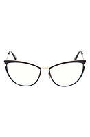 TOM FORD 56mm Cat Eye Blue Light Blocking Glasses in Shiny Black at Nordstrom