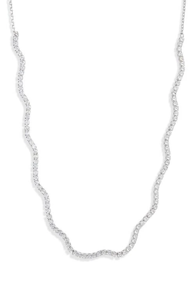 Nordstrom Cubic Zirconia Wavy Frontal Necklace in Clear- Silver at Nordstrom