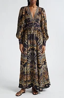 Camilla Masked at Moonlight Long Sleeve Silk Crepe Maxi Dress in Masked Moonlight at Nordstrom, Size Small