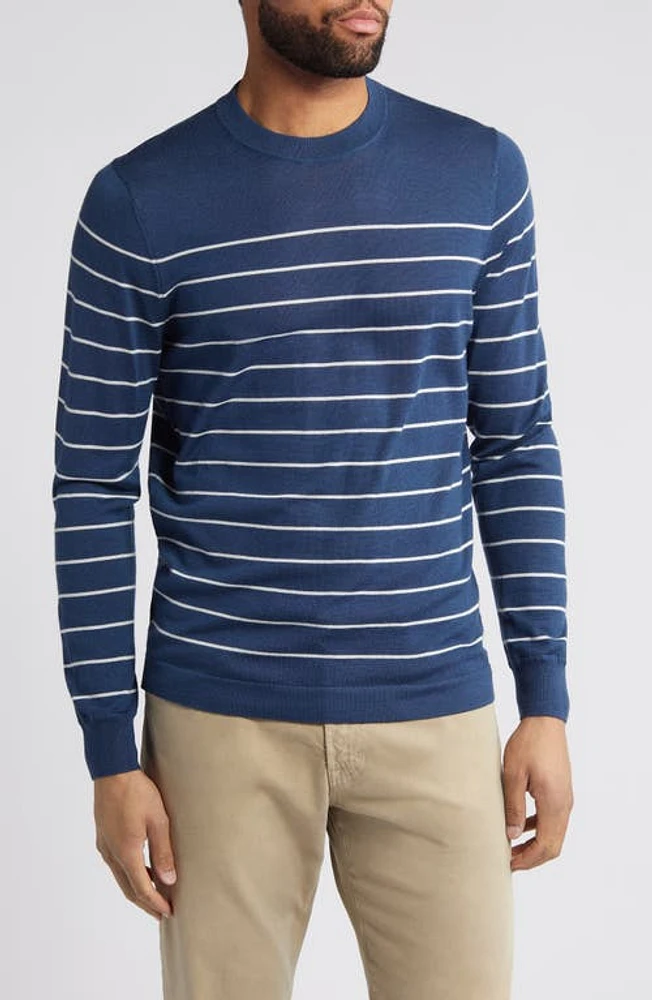 Nordstrom Stripe Wool & Silk Crewneck Sweater Navy Denim at Nordstrom,