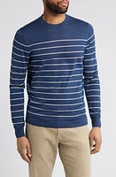 Nordstrom Stripe Wool & Silk Crewneck Sweater Navy Denim at Nordstrom,