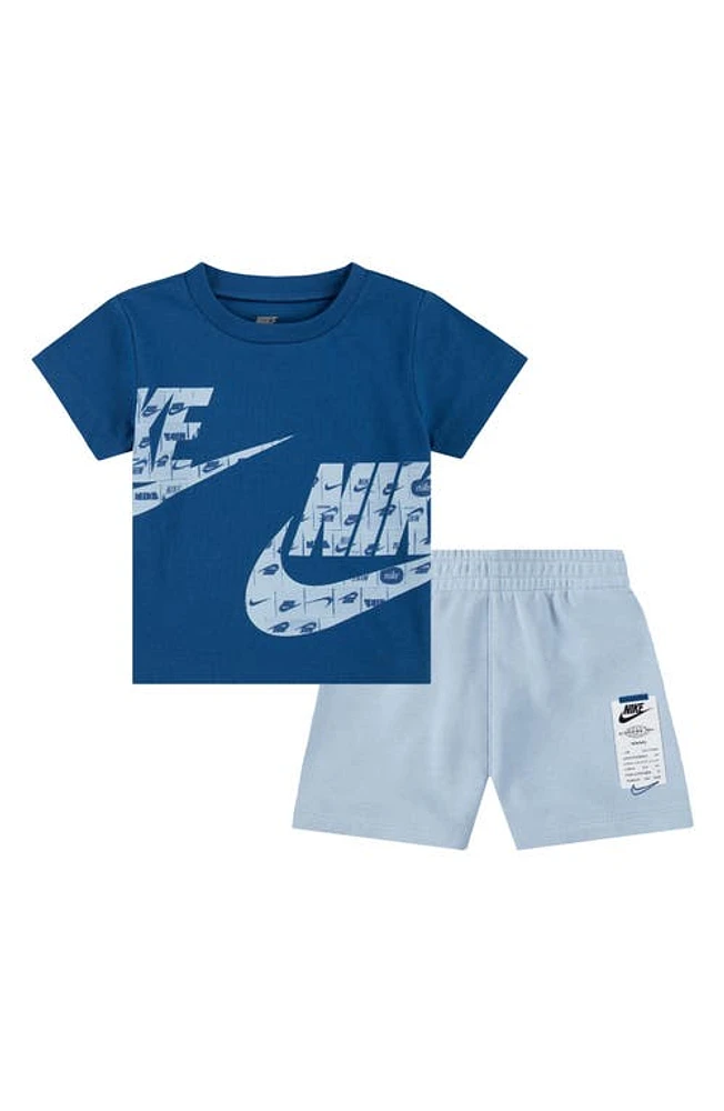 Nike Sportswear Club Graphic T-Shirt & Sweat Shorts Set in Light Armory Blue at Nordstrom, Size 12M