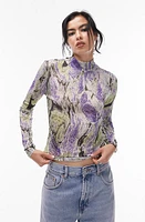 Topshop Print Mock Neck Long Sleeve Top Purple Multi at Nordstrom,