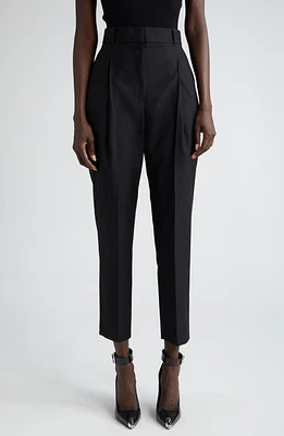 Alexander McQueen Pleated Slim Peg Wool Ankle Trousers Black at Nordstrom, Us