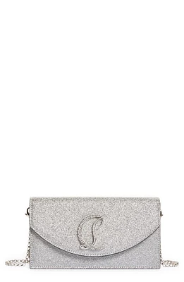 Christian Louboutin Loubi54 Metallic Glitter Leather Clutch in Silver/Silver-Crystal at Nordstrom