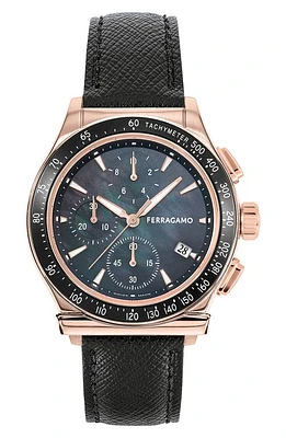 FERRAGAMO 1927 Chronograph Leather Strap Watch, 38mm in Ip Rose Gold at Nordstrom