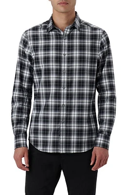 Bugatchi Julian Shaped Fit Plaid Cotton Button-Up Shirt Black at Nordstrom,