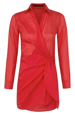 ViX Swimwear Lia Long Sleeve Cotton Cover-Up Wrap Dress Red at Nordstrom,