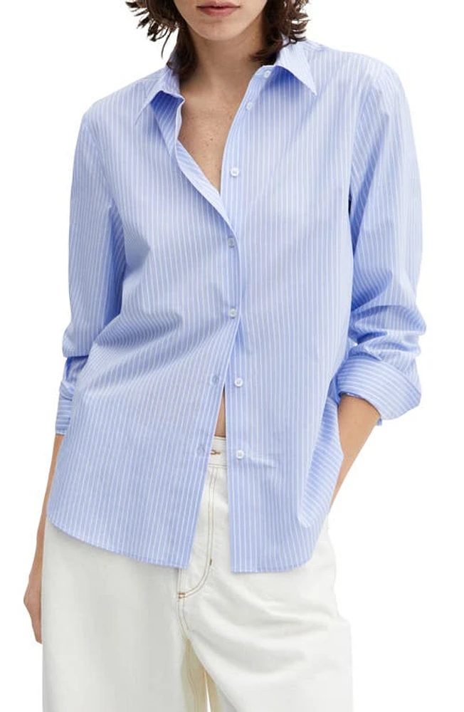 MANGO Oversize Long Sleeve Button-Up Shirt in Sky Blue at Nordstrom, Size 2