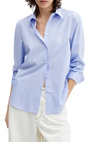 MANGO Oversize Long Sleeve Button-Up Shirt in Sky Blue at Nordstrom, Size 2