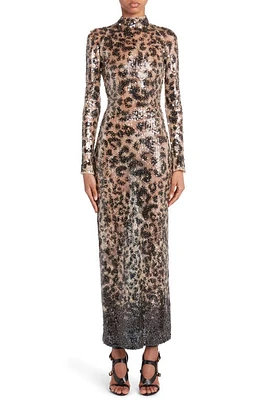 TOM FORD Sequin Leopard Print Long Sleeve Gown Marron Glace at Nordstrom, Us