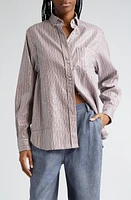 Saks Potts William Stripe Sequin Cotton Poplin Button-Down Shirt Brown at Nordstrom,