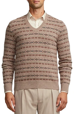 Ralph Lauren Purple Label Fair Isle Cashmere V-Neck Sweater Taupe Multi at Nordstrom,