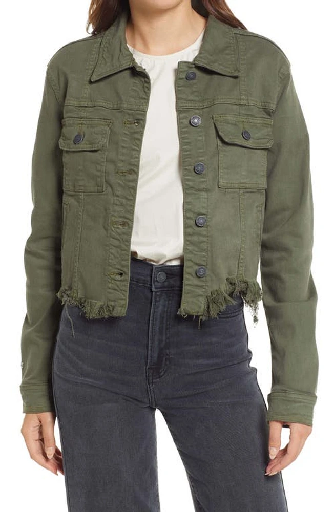 HIDDEN JEANS Frayed Hem Denim Jacket Olive at Nordstrom,