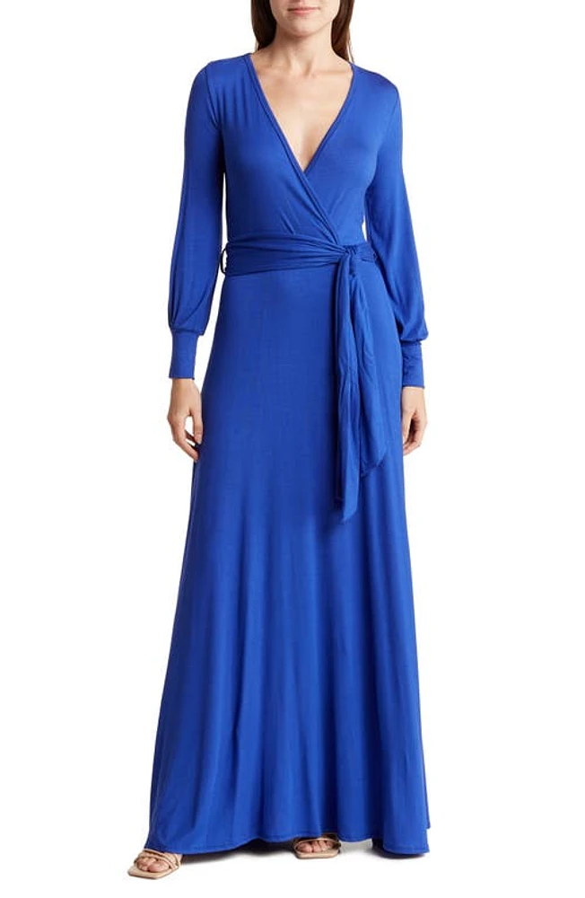 GO COUTURE Long Sleeve Maxi Wrap Dress in Royal Blue at Nordstrom, Size Large