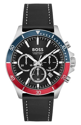 BOSS Troper Chronograph Leather Strap Watch in Black at Nordstrom