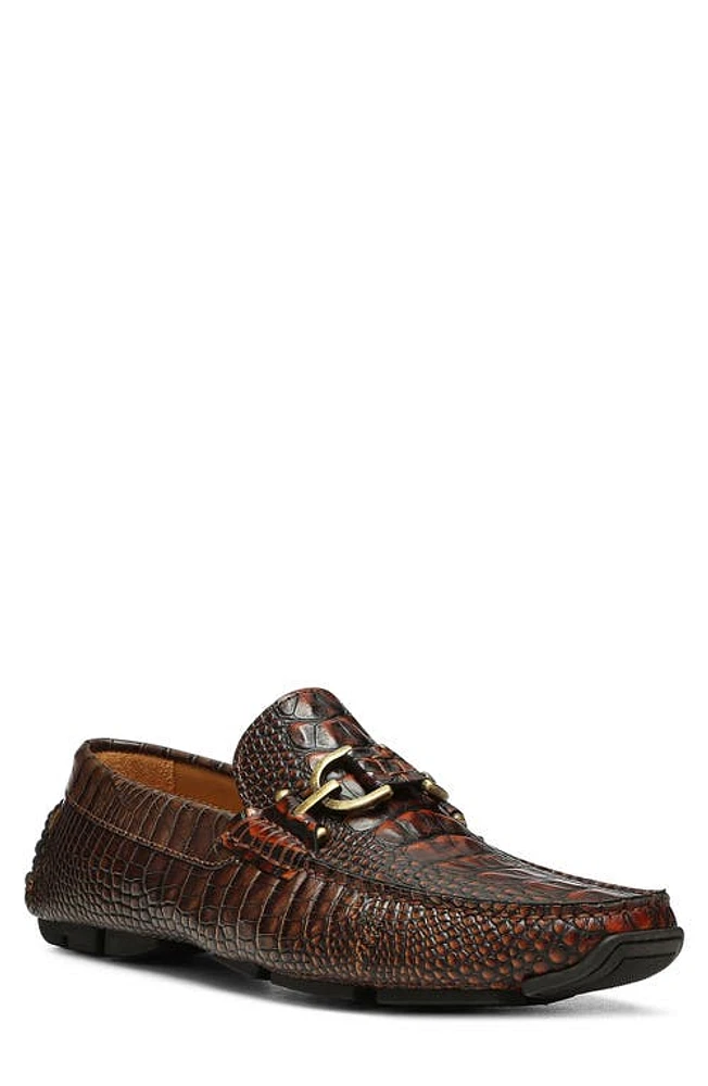 Donald Pliner Dacio Croc Embossed Bit Driving Loafer Dark Brown at Nordstrom,