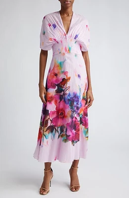 Lela Rose Isabel Watercolor Floral Print Cotton Voile Dress Orchid Multi at Nordstrom,