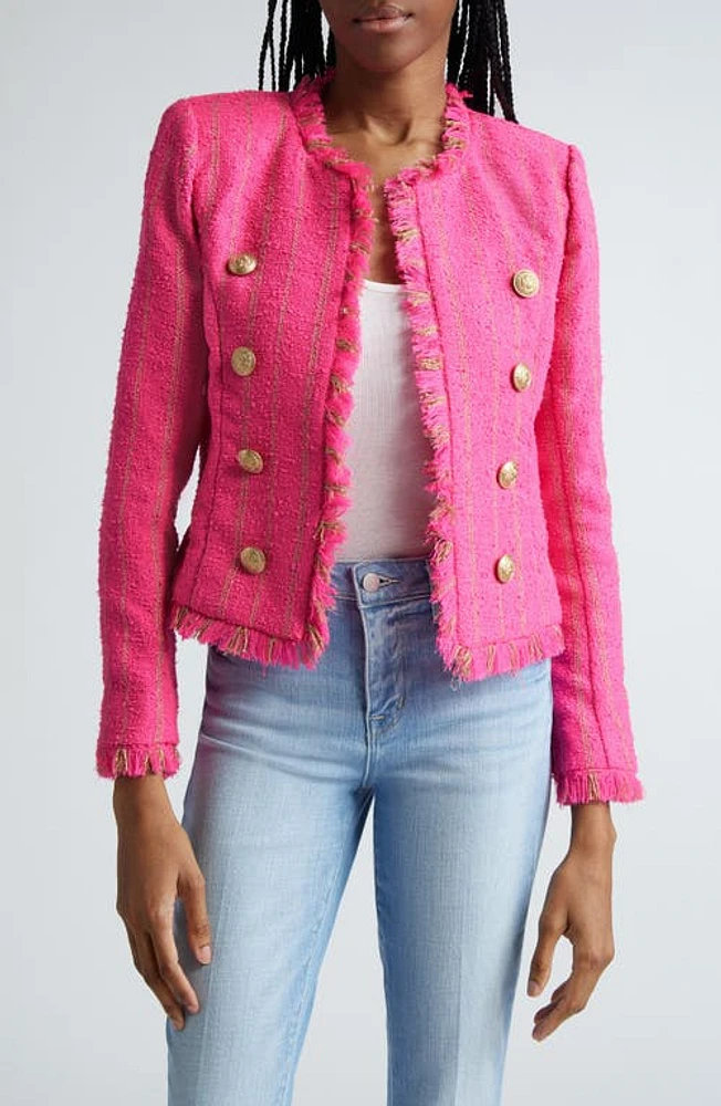 L'AGENCE Tinlee Tweed Jacket Shocking Pink/Gold Stripe at Nordstrom,