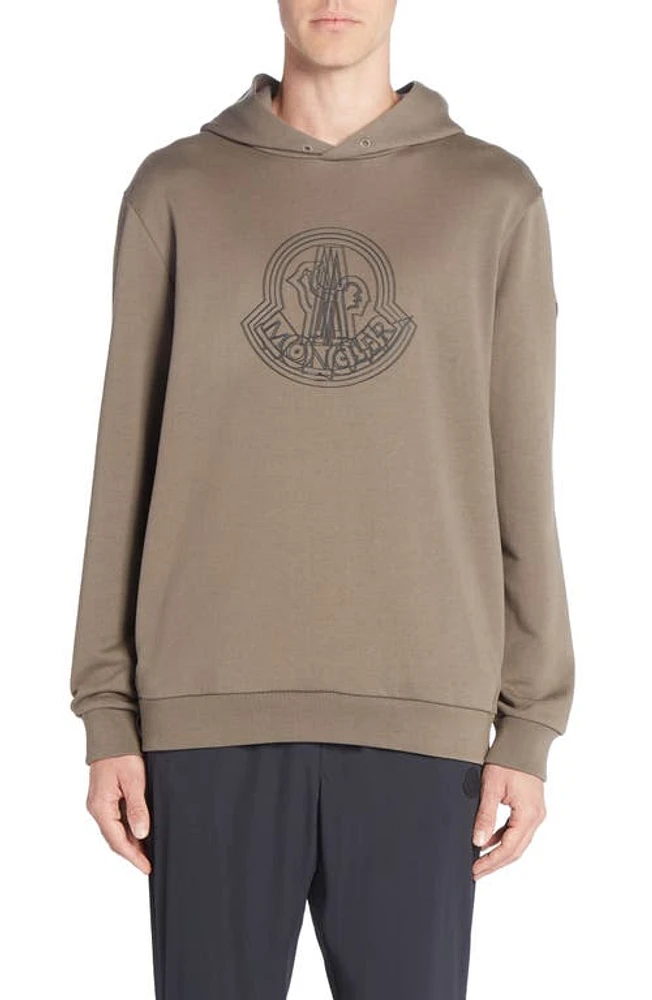 Moncler Logo Cotton Fleece Graphic Hoodie Brown at Nordstrom,