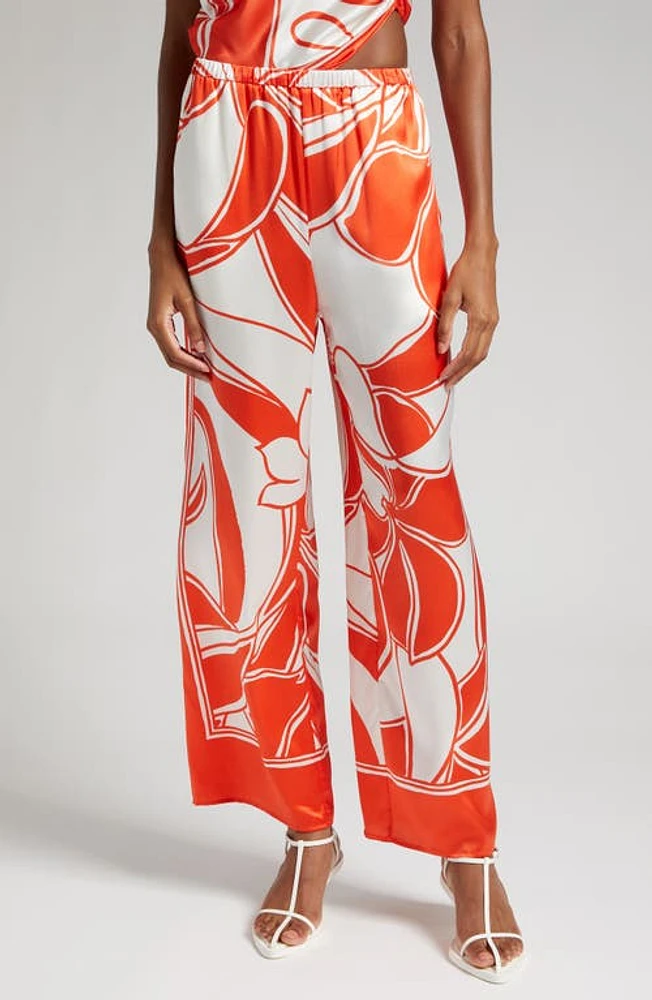 SIR Ramona Floral Print Silk Satin Wide Leg Pants Mariposa Lily at Nordstrom,