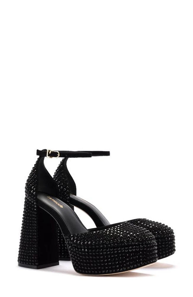 Larroudé Ari Ankle Strap Platform Pump Black Crystal at Nordstrom,