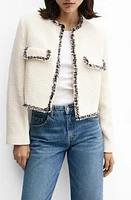 MANGO Cinta Open Front Crop Tweed Jacket Light Beige at Nordstrom,