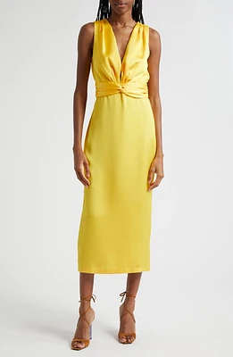 Ramy Brook Talon Twisted Satin Maxi Dress Bright Lemon at Nordstrom,