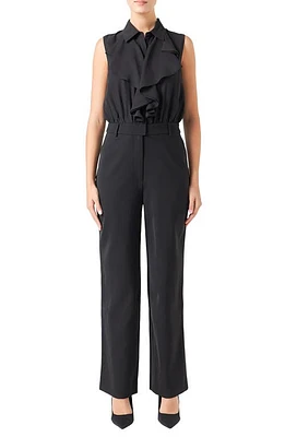 Endless Rose Ruffle Sleeveless Jumpsuit Black at Nordstrom,