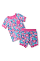 Hatley Kids' Poppy Print Fitted Two-Piece Short Pajamas Blue at Nordstrom,