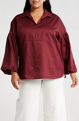 HARSHMAN Canari Split Neck Top Burgundy at Nordstrom,