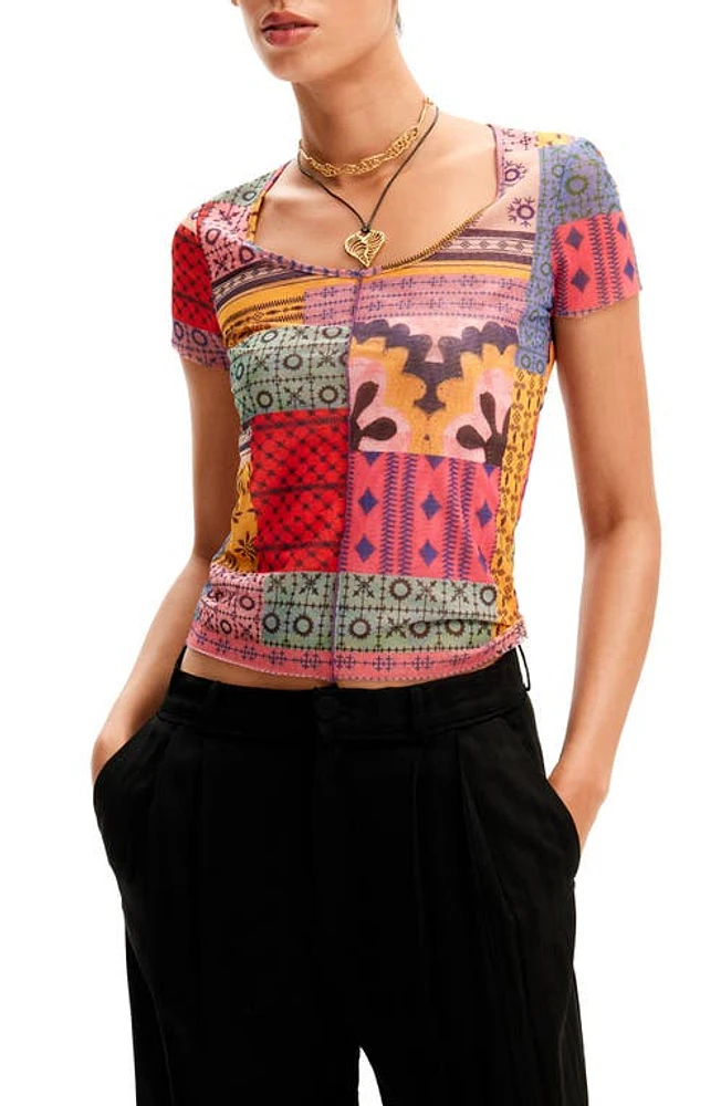 Desigual Tesela Patchwork Print T-Shirt Pink Mix at Nordstrom,