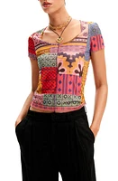 Desigual Tesela Patchwork Print T-Shirt Pink Mix at Nordstrom,