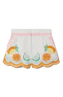 Reiss Kids' Cesca Sr. Citrus Embroidered Cotton Shorts Ivory Print at Nordstrom,