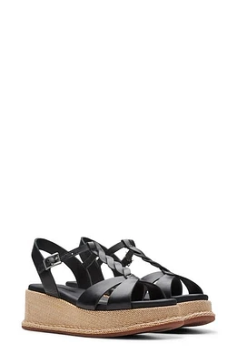 Clarks(r) Kimmei Twisted Ankle Strap Platform Wedge Sandal Black Leather at Nordstrom,