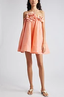 Zimmermann Natura Floral Appliqué Strapless Linen & Silk Minidress Coral at Nordstrom,