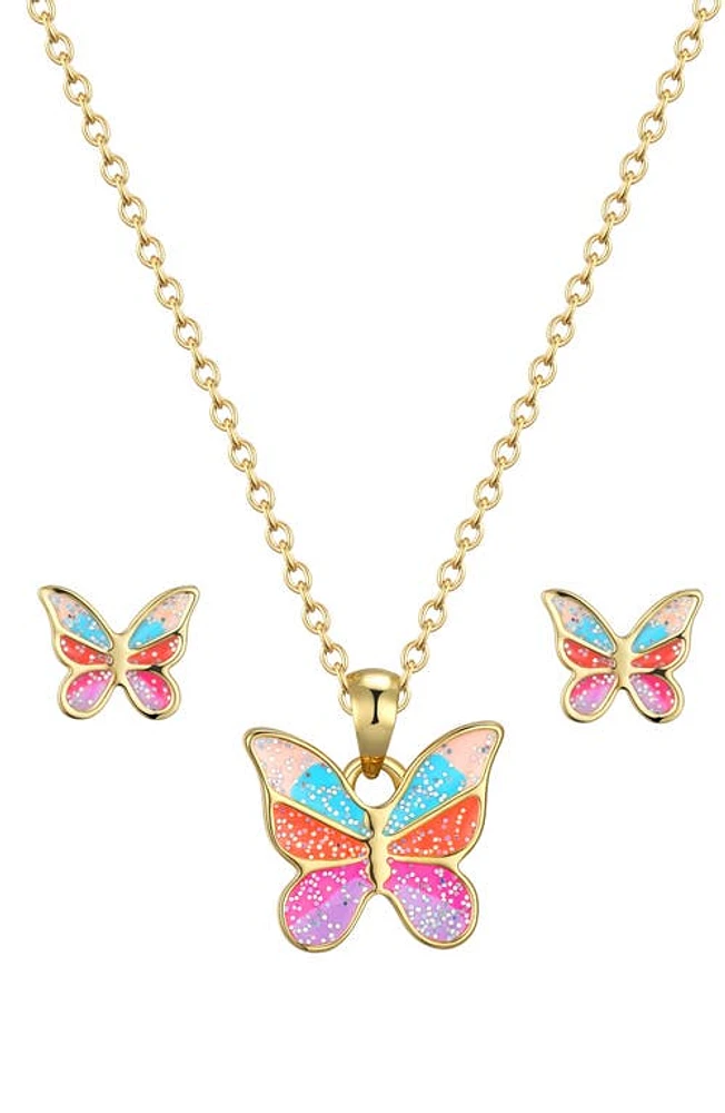 Lily Nily Kids' Glitter Butterfly Necklace & Stud Earrings Set in Gold at Nordstrom