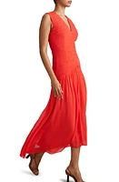 Reiss Saffy Ruched Mesh Midi Dress Coral at Nordstrom,