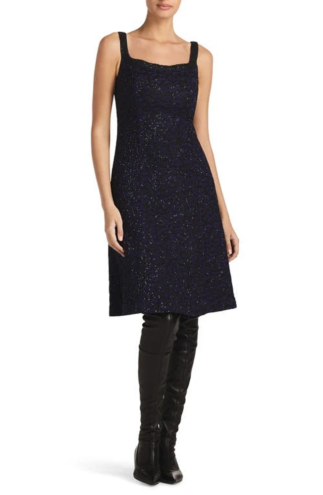 St. John Evening Sequin Leopard Jacquard A-Line Dress Purple at Nordstrom,